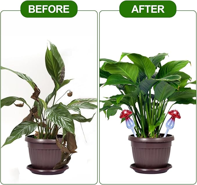 Headley Tools Plant Watering Globes Mushroom, Glass Plant Watering Globes, Self Watering Planter Insert, Cute Self Watering Globes - (4 PCS)