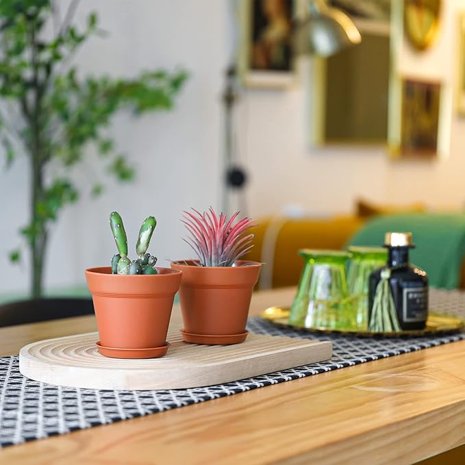 T4U 4 Inch Plant Pots 18-Pack - Small Plastic Planter with Drainage Hole and Saucer, Decorative Nursery Flower Pot Bulk for African Violet, Snake Plant, Succulent and All House Plants