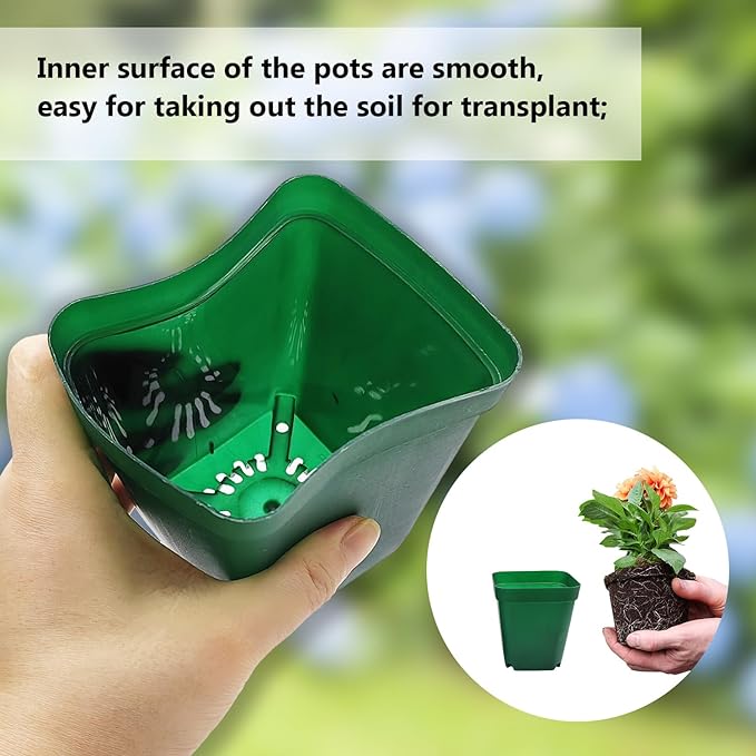 Square Nursery Seedling Pot 3.5 Inches 90 Pcs, Small Nursery Pot Plastic Thick and Sturdy Seed Start Germination Pot for Plant Propagation and Seeding(Green,3.54 Inches, 90Pcs)