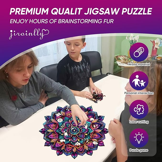 Jiroinlly Wooden Jigsaw Puzzles, Mandela Wooden Puzzles for Adults, 500 Pcs King Size 16.8'' x 16.9'', Luxurious Shaped Wood Puzzle, Beautiful Package, Best Gift for Adults and Kids, Family Game