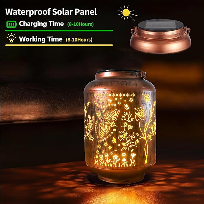 Solar Lantern Outdoor Waterproof Cardinal Style Garden Decoration, Solar Lamp Carved with Elegant Birds and Flowers, Suitable for Courtyards, Backyards, and Porches.
