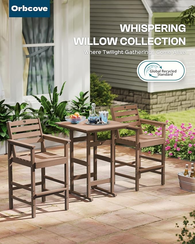 Tall Adirondack Chairs Set of 4, HDPE Wood Balcony Adirondack Chairs Set with Heart Cutout Design, Weather-Resistant Bar Height Furniture for Deck, Porch, Pool (Teak)