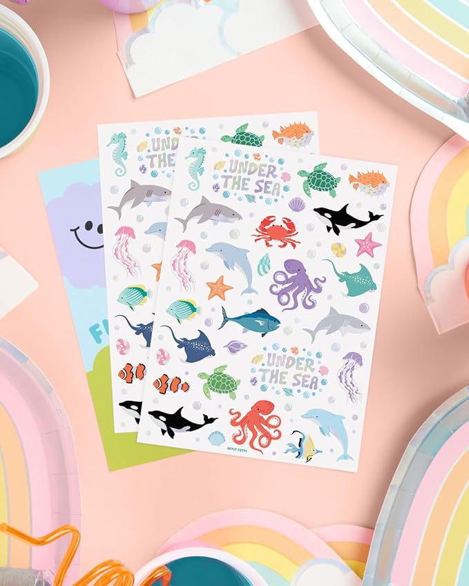 xo, Fetti Underwater Sea Creature Temporary Tattoos - 64 Styles | Ocean Animal Birthday Party Supplies, Aquarium Activity, Fish Tats, Kids Bday Decor