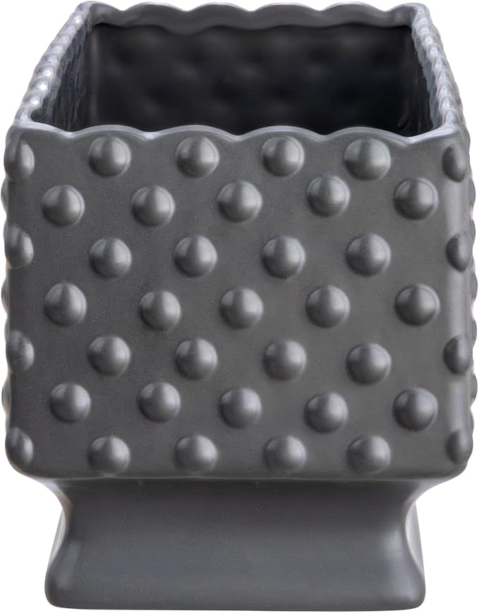 Creative Co-op Ceramic Hobnail Planter with Scalloped Edge and Polka Dots, Black