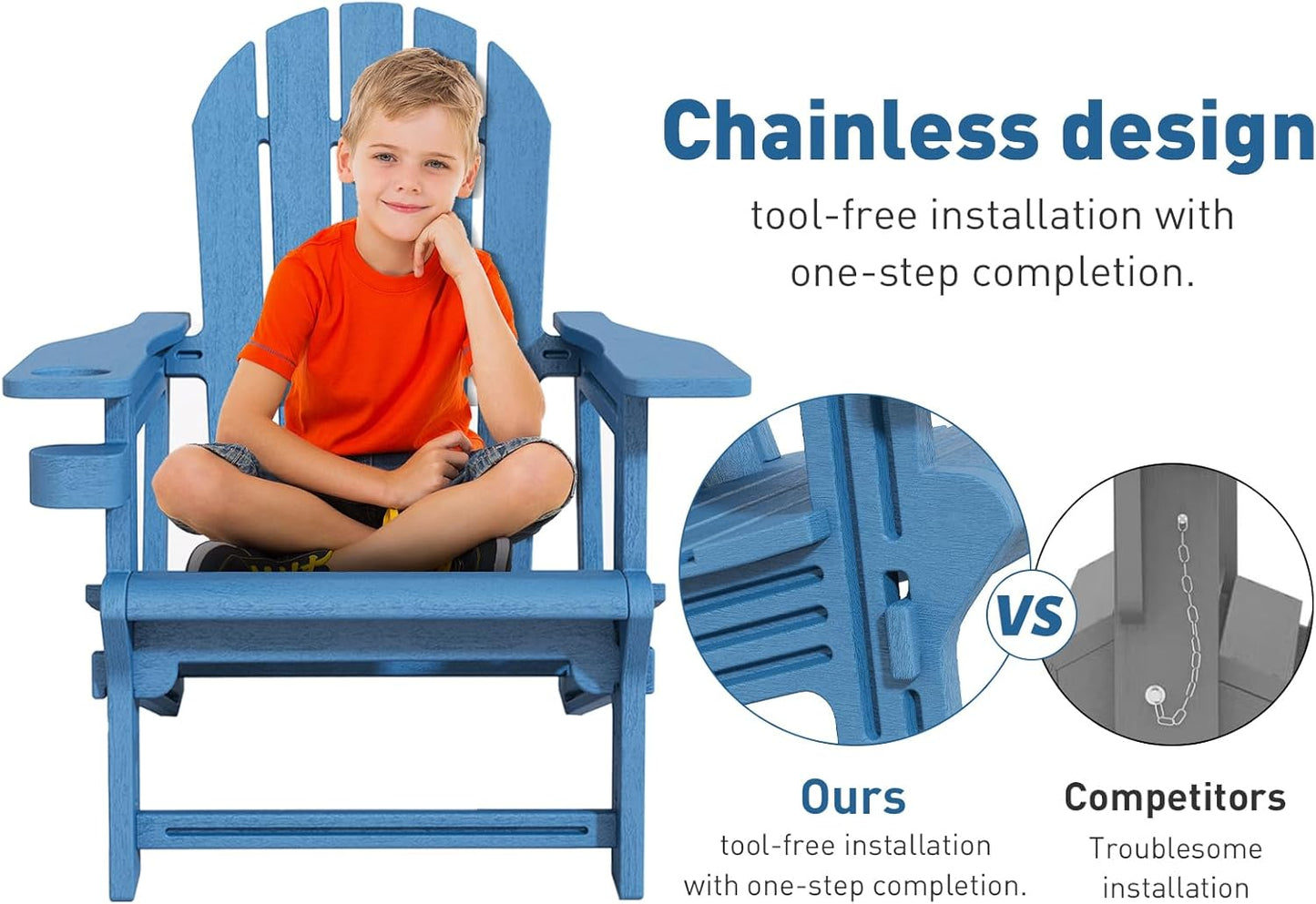 Adirondack Chair, Tool-Free Assembly All-Weather Adirondack Chairs, HDPE Fire Pit Chairs with Cup Holder, Outdoor Chair for Patio Garden (Blue)