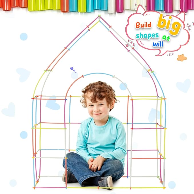 Ggiibro Straw Constructor STEM Building Toys Macaron 600Pcs Interlocking Gear Toy Sets for Kindergarten Classroom, Engineering Thin Tube Blocks for 3 4 5 6 7 Years Kids Toy for Boys and Girls Gift