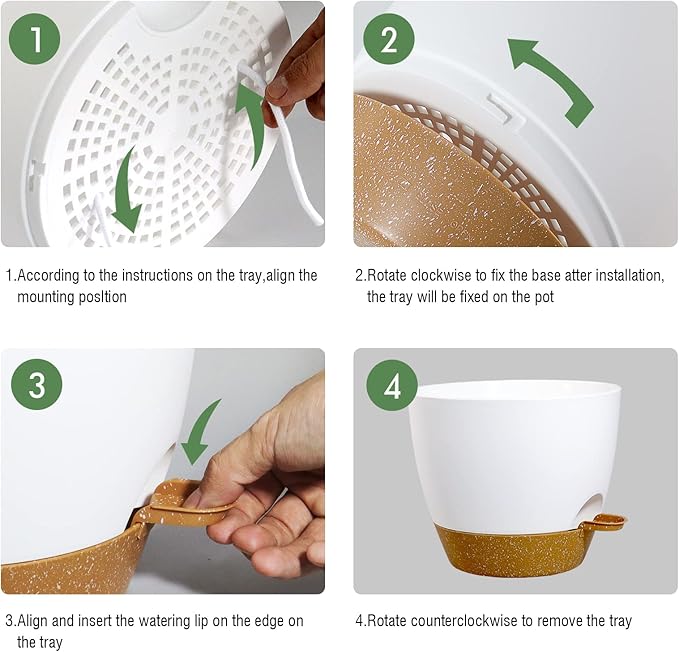 WOUSIWER 10 inch Self Watering Planters, 2 Pack Large Plastic Plant Pots with Deep Reservior and High Drainage Holes for Indoor Outdoor Plants and Flowers, White with Terracotta