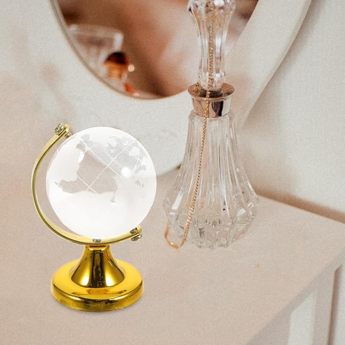 BESPORTBLE Crystal Globe Miniature Desktop World Globe with Stand World Map Handcraft Decoration Ornament for Living Room Bedroom Library Classroom Office Golden