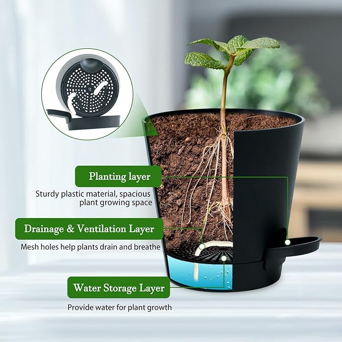 3 Sets of Wall Planters for Indoor Plants, Hanging Wall Planter with Black Metal Holder, Geometric Self Watering Wall Flower Pots, Wall Mounted Succulent Planter, 5" Black Plant Pot