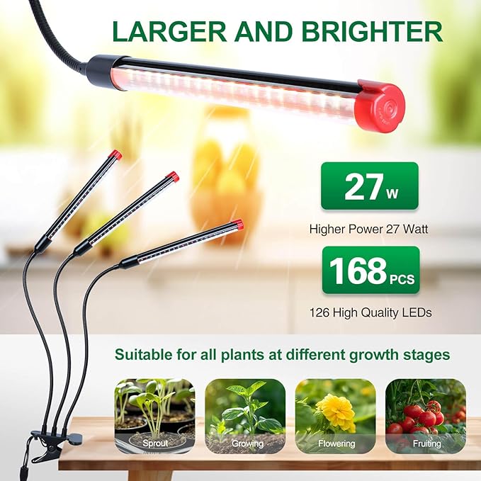 Grow Lights for Indoor Plants Full Spectrum, LED Plant Lights, 3000k/5000k/660nm Full Spectrum Growing Lamps, 126 LED Clip on Plant Growing Lamps for Seed Starting Seedlings Precision Timer 2 Pack