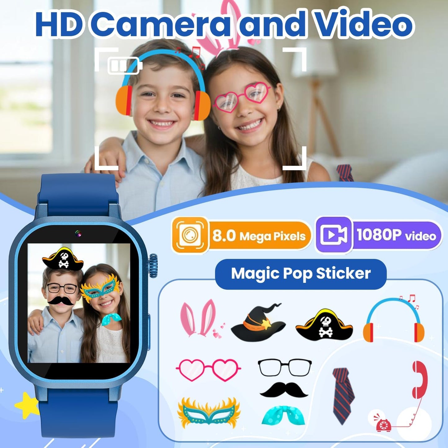 Waterproof Smart Watch for Kids Boys Ages 5-12 with 39 Games, HD Camera, Video, Music, Habit Tracking, Alarm, Pedometer, Kids Smart Watch Chrismars Birthday Gift for Boys Age 5 6 7 8(Blue)