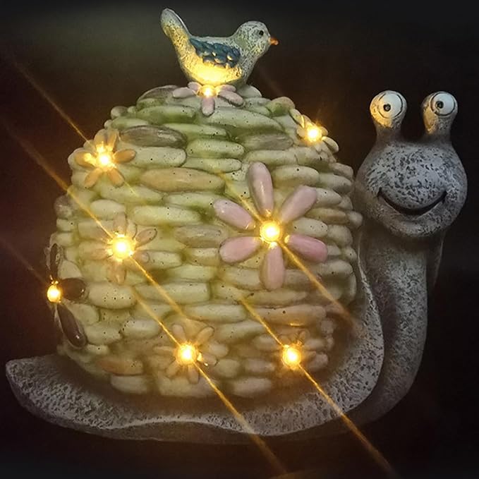 Garden Statue Snail Figurine and Bird - Cute Snail Solar Fairy Garden Statues Decorations for Patio Yard Lawn Porch Ornament Animal Gift