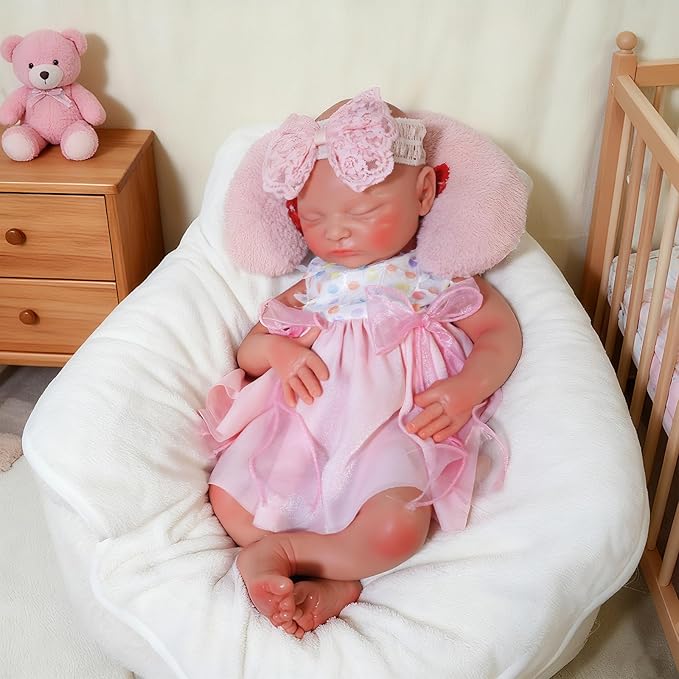 Girl 19 in, Full Silicone Baby Doll, Realistic Baby Dolls, Realistic Veins & Sleeping Pose, Not Vinyl, Reborn Baby Dolls Silicone Full Body, Gift Set