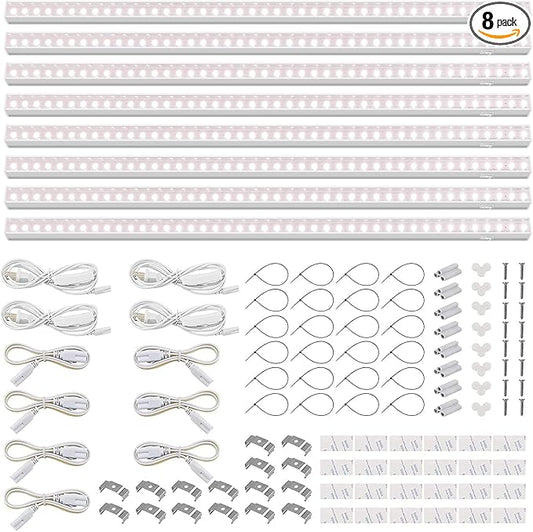 Barrina T5 Grow Lights, Full Spectrum LED Grow Lights for Indoor Plants, 3ft 128W (8 x 16W, 800W Equivalent), Grow Lights for Seed Starting, Greenhouse, Plug and Play, Pinkish White, 8-Pack