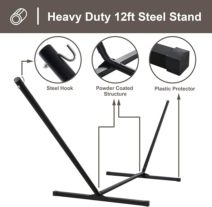 SUNCREAT Double Outdoor Hammock with Stand Included, Portable Cotton Rope 2 Person Hammock for Outdoor, Patio, Garden, Backyard, Beige