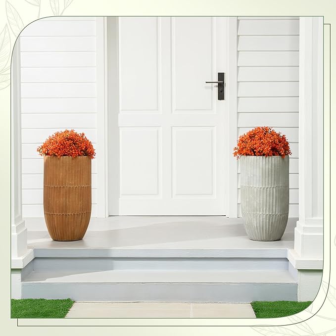 Yunlly 2 Pack 18" Artificial Boxwood Ball Bush Topiary Trees Fake Outdoor Plants, Realistic UV Resistance Faux Shrubs with Spike Greenery Topiary for Front Porch Garden Yard Patio Indoor (Orange)