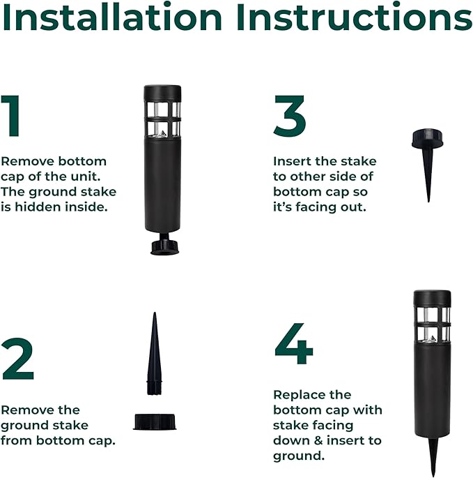 TECHKO Solar Mini-Bollard Cylinder Pathway Lights – 4-Pack, Dusk-to-Dawn, Weather-Resistant Outdoor LED Lighting