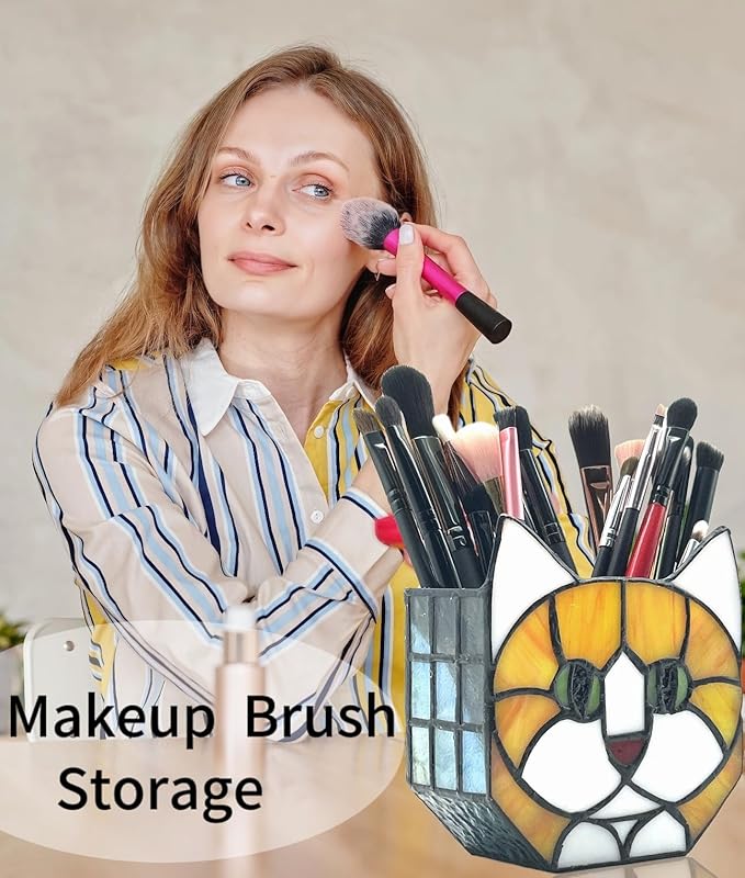 Tiffany Style Orange Cat Stained Glass Flower Pots,Indoor Plant Display, Orange Cat Small Pots for Plants, Gift for Cat Lovers,4.6x5.15x2.3 in (Excluding Plants)