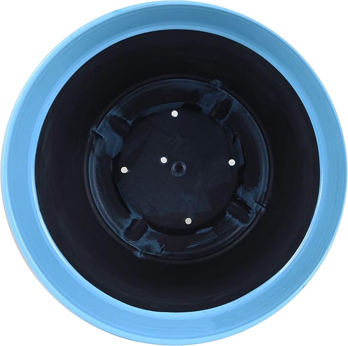 Garden Elements Indoor/Outdoor Glazed Brushed Happy Plastic Planter, Large, Bright Blue, 15" (Pack of 2)