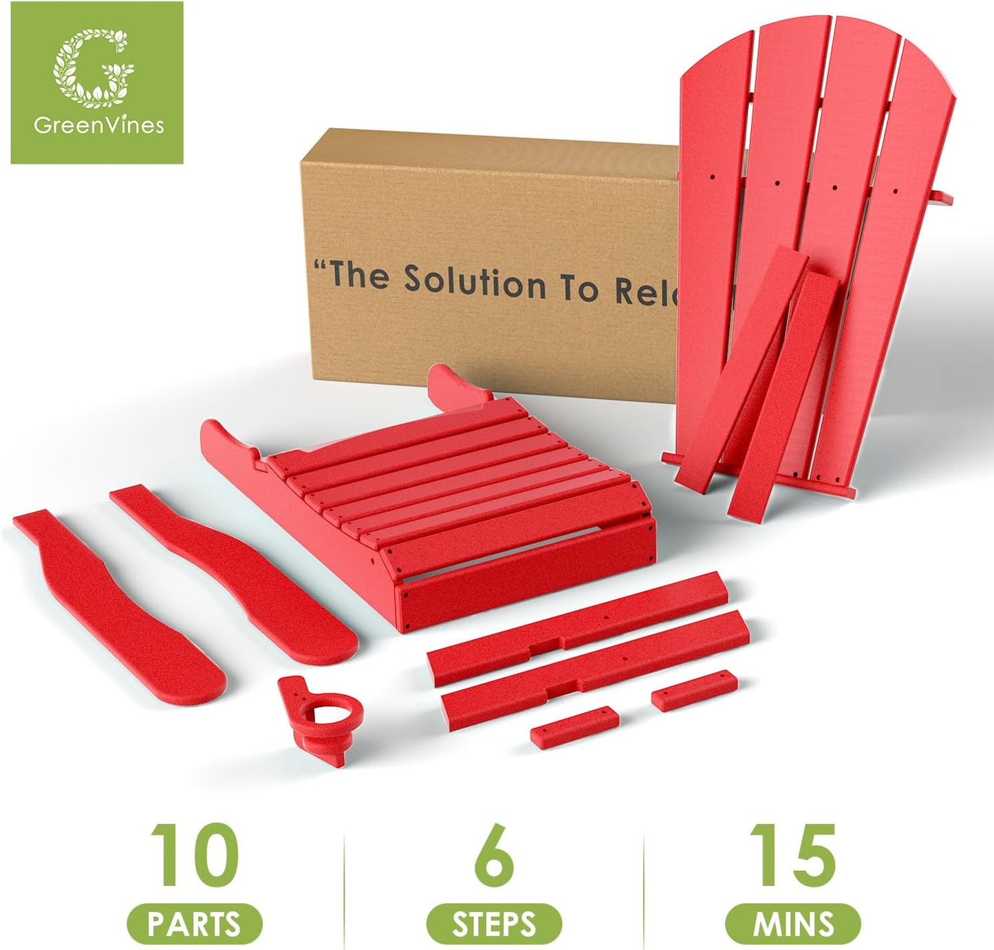 GREENVINES Folding-Adirondack-Chairs-Set-of-4 | HDPE Plastic | Fire Pit Chair | All Weather | Cup Holder | Red | for Deck Backyard Patio Outdoor Garden