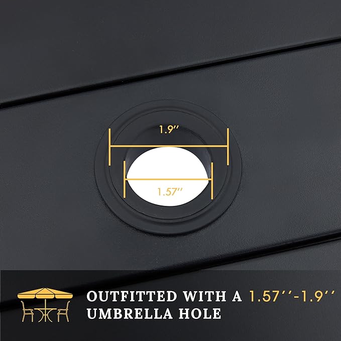 VICLLAX 47.2" Outdoor Round Patio Table for Lawn Garden, All Weather Metal Round Patio Dining Table with Adjustable Umbrella Hole, 6 Person Patio Table, Black Tabletop