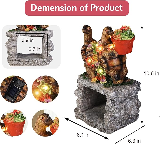 Turtle Solar Statues Gutter Downspout Extension Statues Garden Decoration,Animal Resin Statue Outdoor Decor,Downspout Diverter,3"×4" Downspout Extender Diverter Splash Block