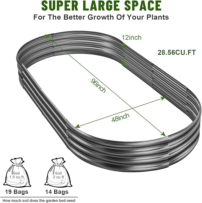 Land Guard 8×4×1 ft Galvanized Raised Garden Bed Kit,Raised Garden Boxes Outdoor, Oval Metal Raised Garden Beds for Vegetables(Grey)………