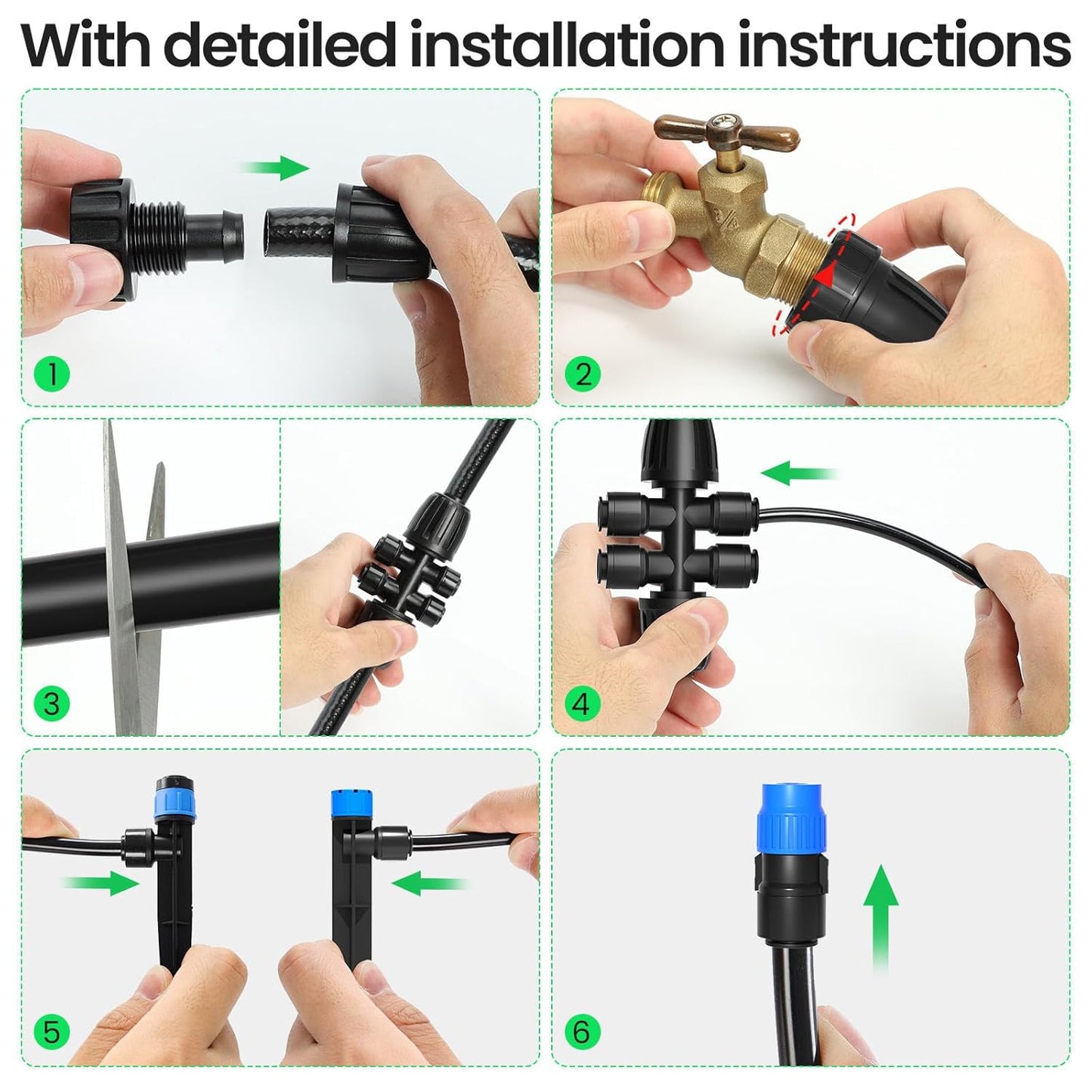 190.2FT Drip Irrigation System Kits Automatic Garden Watering Sprinkler with 1/2 &1/4 inch Tubing Hose Patio Misting Plant Irrigation Water Equipment Quick Connector for Greenhouse Flower Beds Lawn