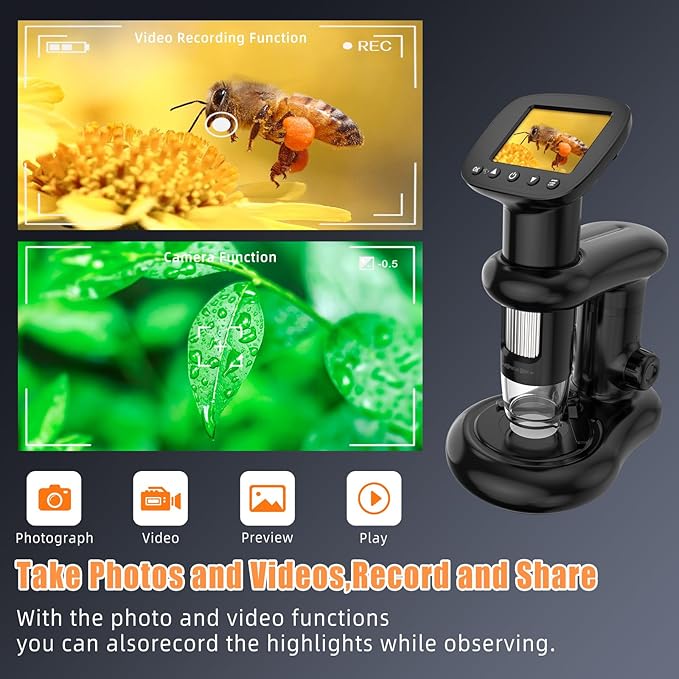 Kids Digital Microscope with 2inch IPS Screen, HD 1080P Handheld Pocket Microscope Science Kit for Children, Comes with 32GB SD Card
