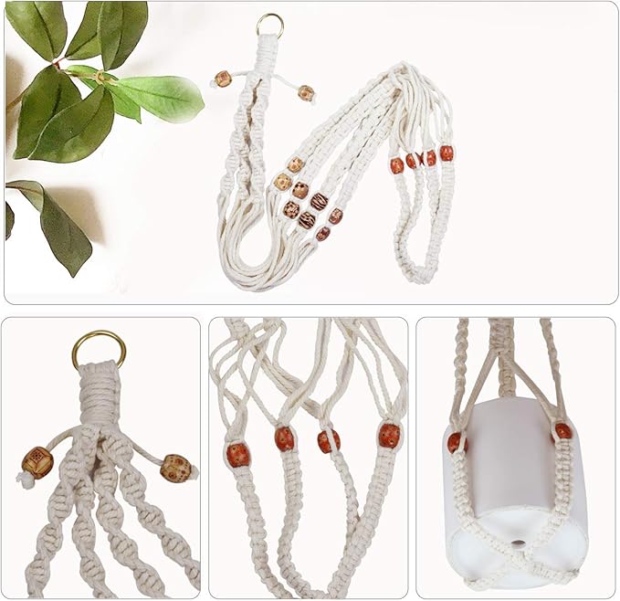 JES&MEDIS 5-Pack Macrame Plant Hangers with 5 Hooks, Different Tiers, Handmade Cotton Rope Hanging Planters Set Flower Pots Holder Stand, for Indoor Outdoor Boho Home Decor