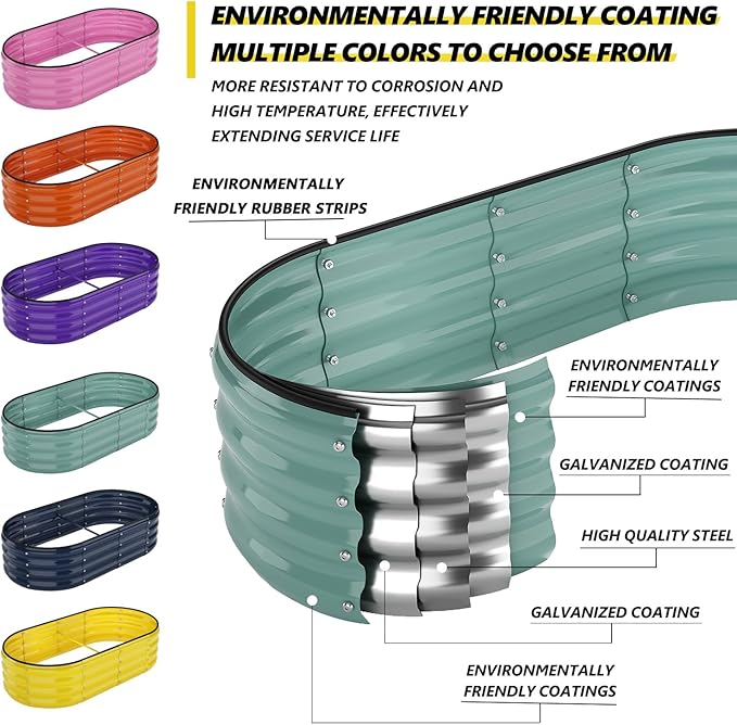 Galvanized Metal Planter Raised Garden Bed Kit for Gardening Outdoor,8x2x1ft Planter Grow Garden Box Raised Flower Bed,Long Vegetable Clearance Herb Raised Garden Beds for Gardening