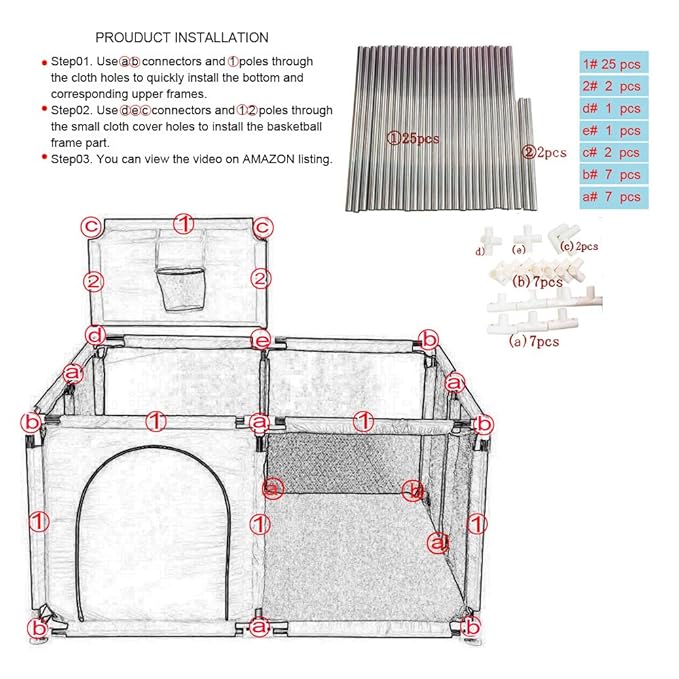 Portable Baby Ball Pit Playpen Playard Fence with Basketball Hoop Breathable Mesh for Indoors Outdoors Infant Toddler Kids Large