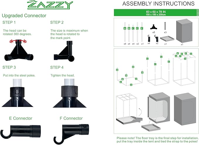 zazzy Grow Tent, 60"x60"x78" Hydroponic Grow Tents Heavy Duty Dark Room Grow Tent Reflective Mylar Grow Tent with Window & Floor Tray for Indoor Plant Growing