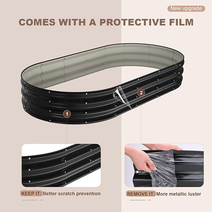 Raised Garden Bed, 6x3x1ft Galvanized Outdoor Planter Beds with Safety Edging and Gloves, Oval Metal Planter Box for Gardening Vegetables Flowers Herb