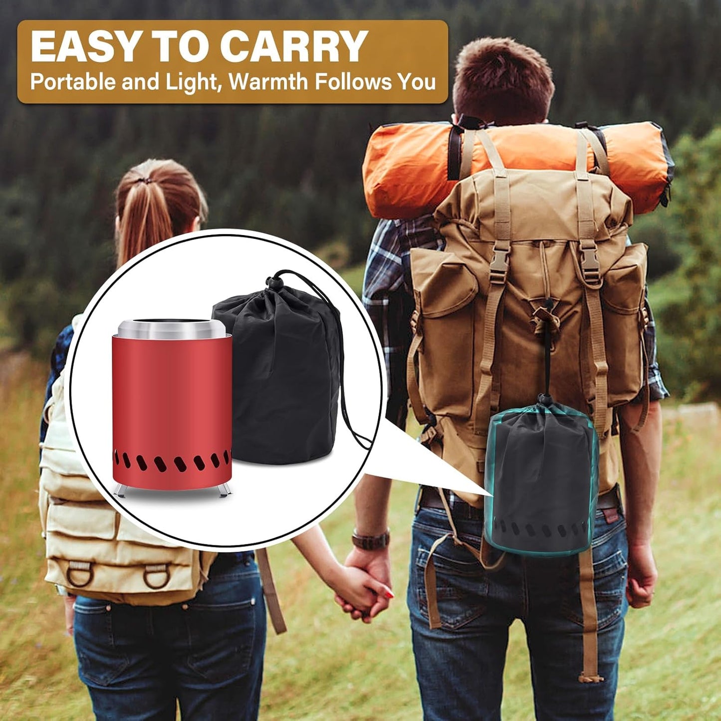 HGD Small Tabletop Fire Pit, Smokeless Table Top Firepit Outdoor, Portable Mini Stove with Carry Bag for Camping Backyard Patio Garden Picnic, Fueled by Pellets or Wood, Stainless Steel, Red