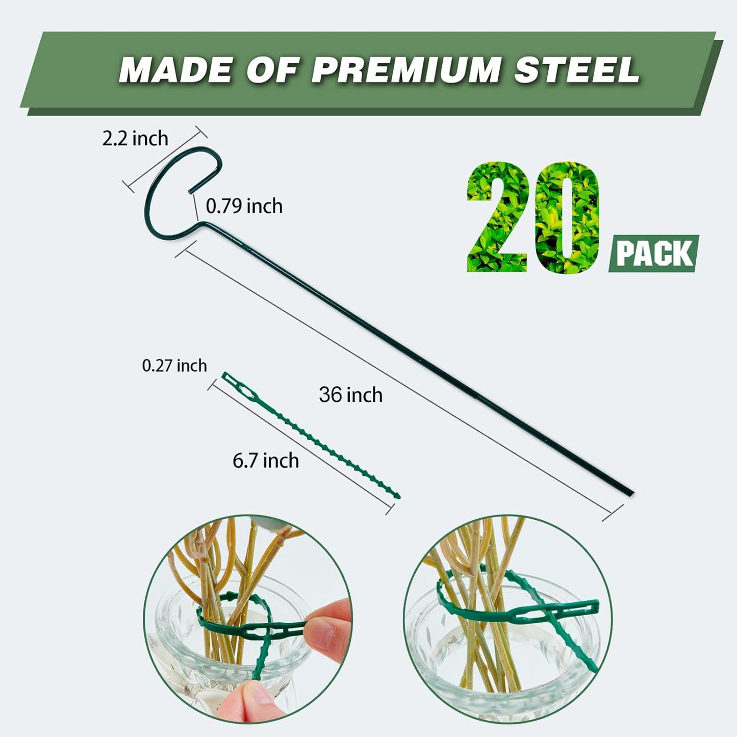 Joyhalo 20 Pack Plant Support Stakes 36 Inches, Plant Stakes, Flower Stakes with 24 Twist Ties, Garden Sticks for Plants Hibiscus, Sunflower, Red Hot Poker, Hydrangea, Tomato, Sapling Etc