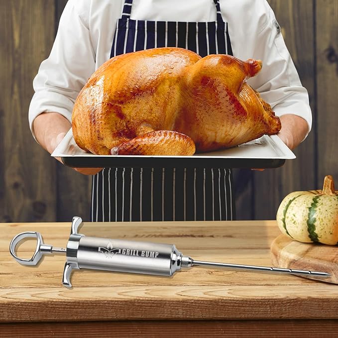 Meat Injector Syringe Kit with 3 Professional Marinade Injector Needles for BBQ Grill Smoker, Turkey and Brisket; 2-oz Large Capacity, Including Paper User Manual, Recipe E-Book (PDF)