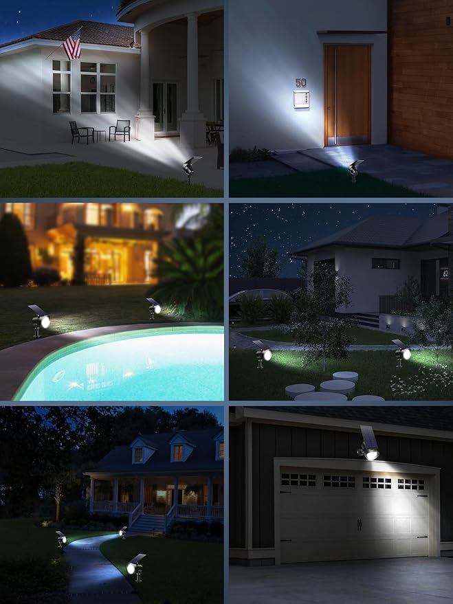 3CCT Solar Spot Lights Outdoor Dimmable, Solar Landscape Spotlights IP65 Waterproof, Dusk-to-Dawn Flag Pole Lights for Garden Yard Landscape Decorations, 4 Pack
