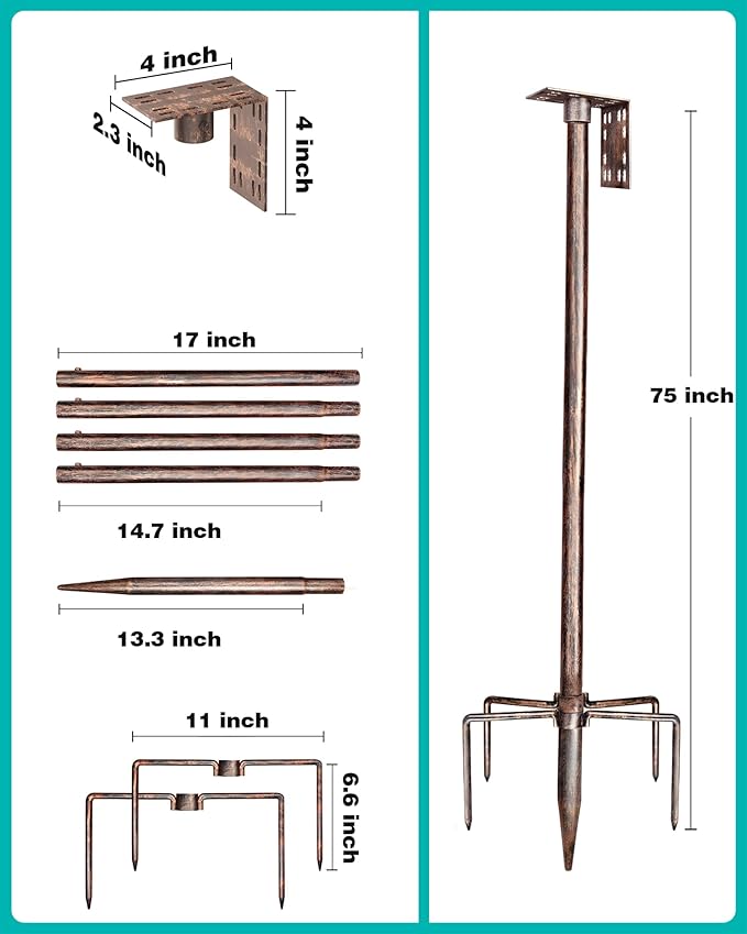 Bird Feeder Pole – 75 Inch Height Bird House Pole with 1-Inch Dia Heavy Duty for Birdfeeders, Feeding Stand with Mount Kit for Outdoor, Slip-Fit Connection, Copper Brushed