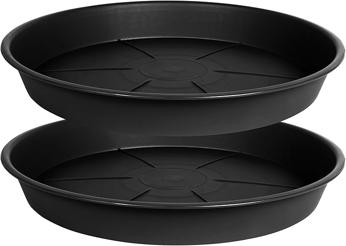 2 Pack of Plant Saucer Tray 17 inch, Heavy Duty Plastic Pot Plant Drip Trays Saucers for for Indoors Outdoor, Plant Water Tray for Planters 15-17" (17", Black)