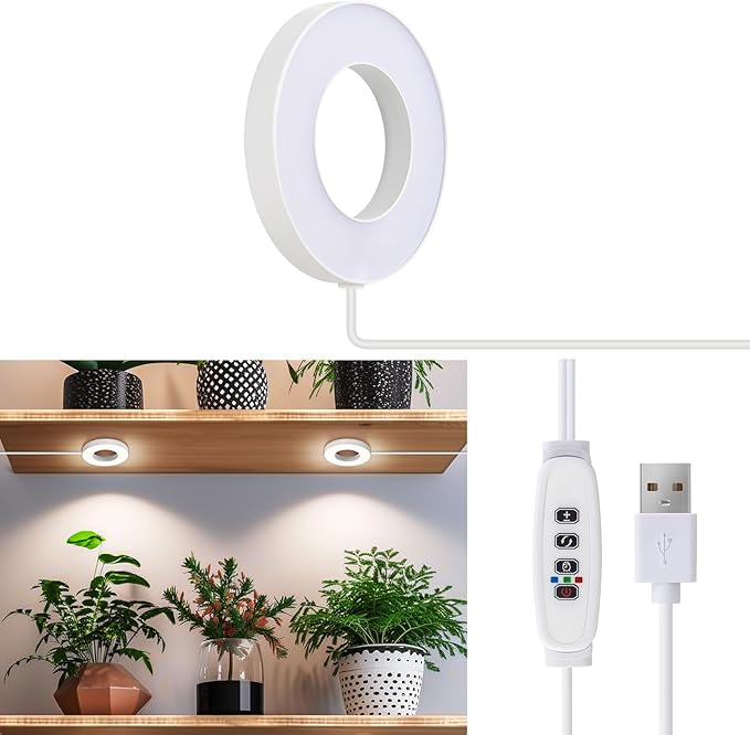 Ceiling Grow Lights for Indoor Plants, 48 LEDs Full Spectrum Halo LED Plant Light, with 3/9/12H Auto Timer Switch, 3 Colors,10 Dimming, Plant Lights for Small Plants, 1 Head