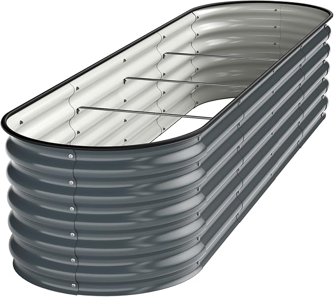 8x2x1.5ft Raised Garden Bed-Oval Outdoor Galvanized Planter Box for Vegetables, Fruits,Herbs, Flowers,Metal Raised Garden Bed kit-Black Grey