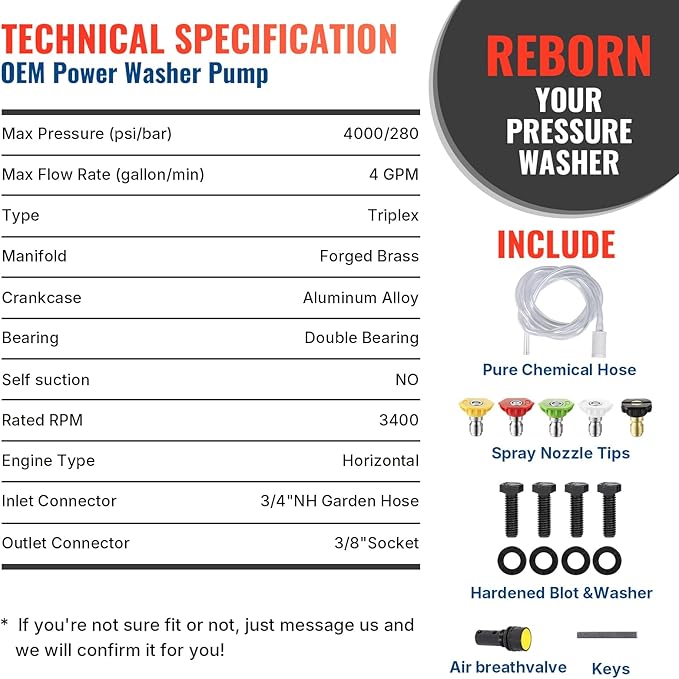 YAMATIC Horizontal Triplex Plunger Pressure Washer Pump 1" Shaft 4000 PSI 4 GPM, Replacement for Simpson AAA 90034, 90039,90038, Honda GX340, GX390, GX270 for Industrial Gas Powered Washers