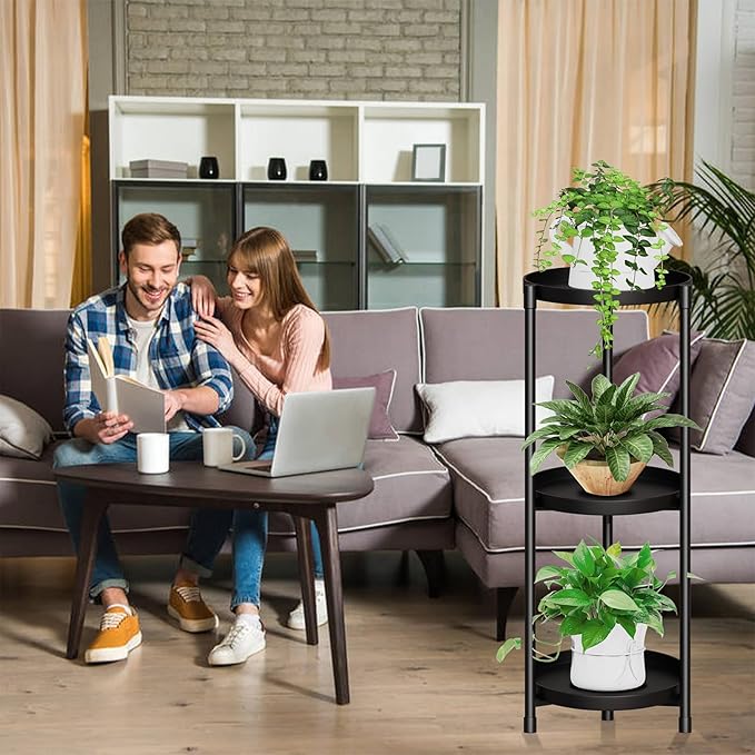3 Tier Plant Stand Indoor Outdoor - 34'' Extra-Tall Metal Plant Stands for Potted Plants Multiple Tiered Plant Shelf Vertical Black Iron Planter Rack Large Flower Pot Holder Table for Patio Corner