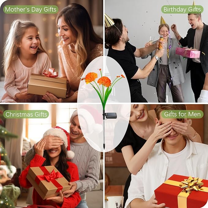 Solar Garden Lights, 8 Pack Solar Swaying Bee Lights with Flowers, Waterproof Solar Firefly Lights Outdoor for Garden Patio Yard Pathway Fall Decoration, Gifts for Women Mother's Day