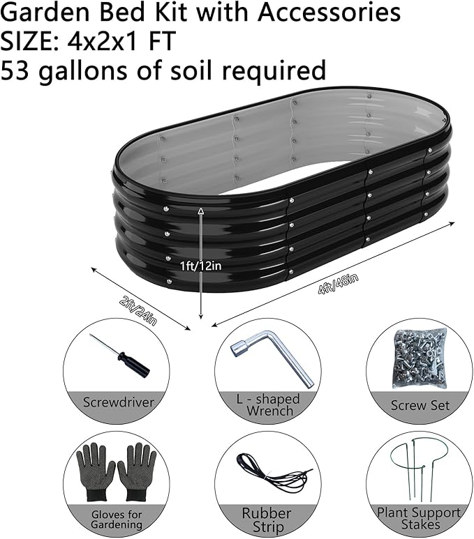 Galvanized Metal Planter Raised Garden Bed Kit for Gardening Outdoor,4x2x1ft Planter Grow Garden Box Raised Flower Bed,Long Vegetable Clearance Herb Raised Garden Beds for Gardening Black