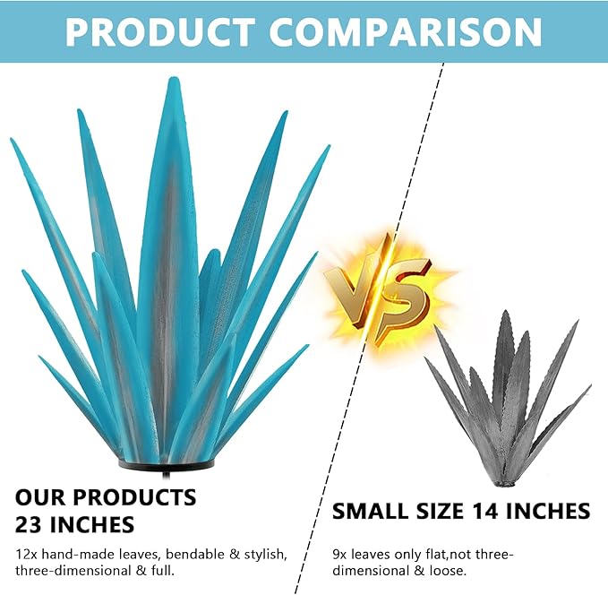 Enlarge Metal Plants Tequila Rustic Sculpture, Outdoor Patio Yard, Home Decor Hand Painted Agave Garden Statue, Outdoor Lawn Ornaments Yard Stakes for Mom Gift (1 Big&Large Blue)