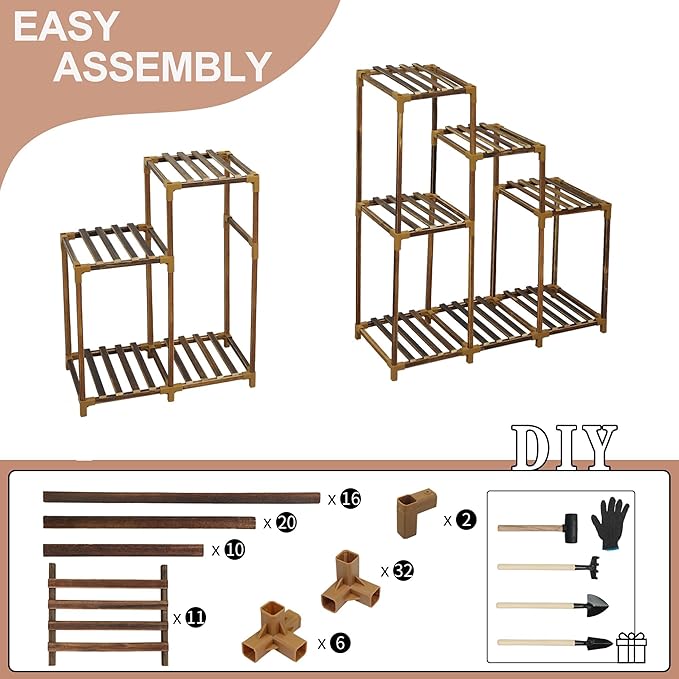 HOMKIRT Plant Stand Indoor Outdoor, 11 Tier Corner Shelf Wood Rack Organizer Display for Multiple Plants Large Ladder Holder Flower Stand for Living Room Patio Porch
