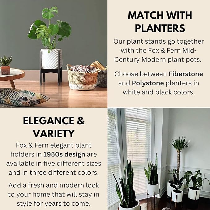 Fox & Fern Bamboo Plant Stand — 10 Inch Fixed Size Mid Century Plant Stand for Indoor Planters; Raised Flower Pot Holder for Indoors; Plug In Design; Two Height Options; Easy to Assemble - Dark Bamboo