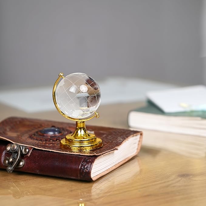 Elegant Crystal Globe with Gold Stand – 3D Decorative World Map, Modern Desk Ornament, Office & Home Decor (Medium)